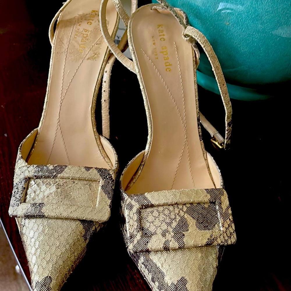 Kate spade gold and black heels w ankle strap worn twice